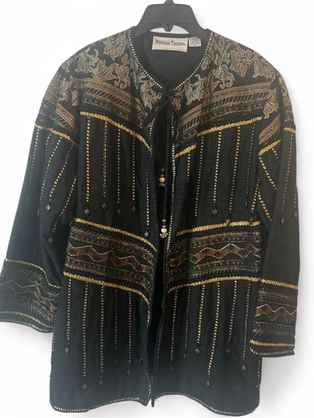 Vintage 80s 90s vibrant elegant  Black Embroidered Beaded Jacket